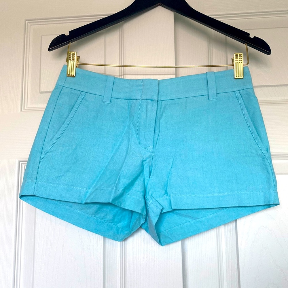 J. Crew Chino Shorts 100% Cotton Slant Pocket Women’s Size 0 Teal Blue Summer